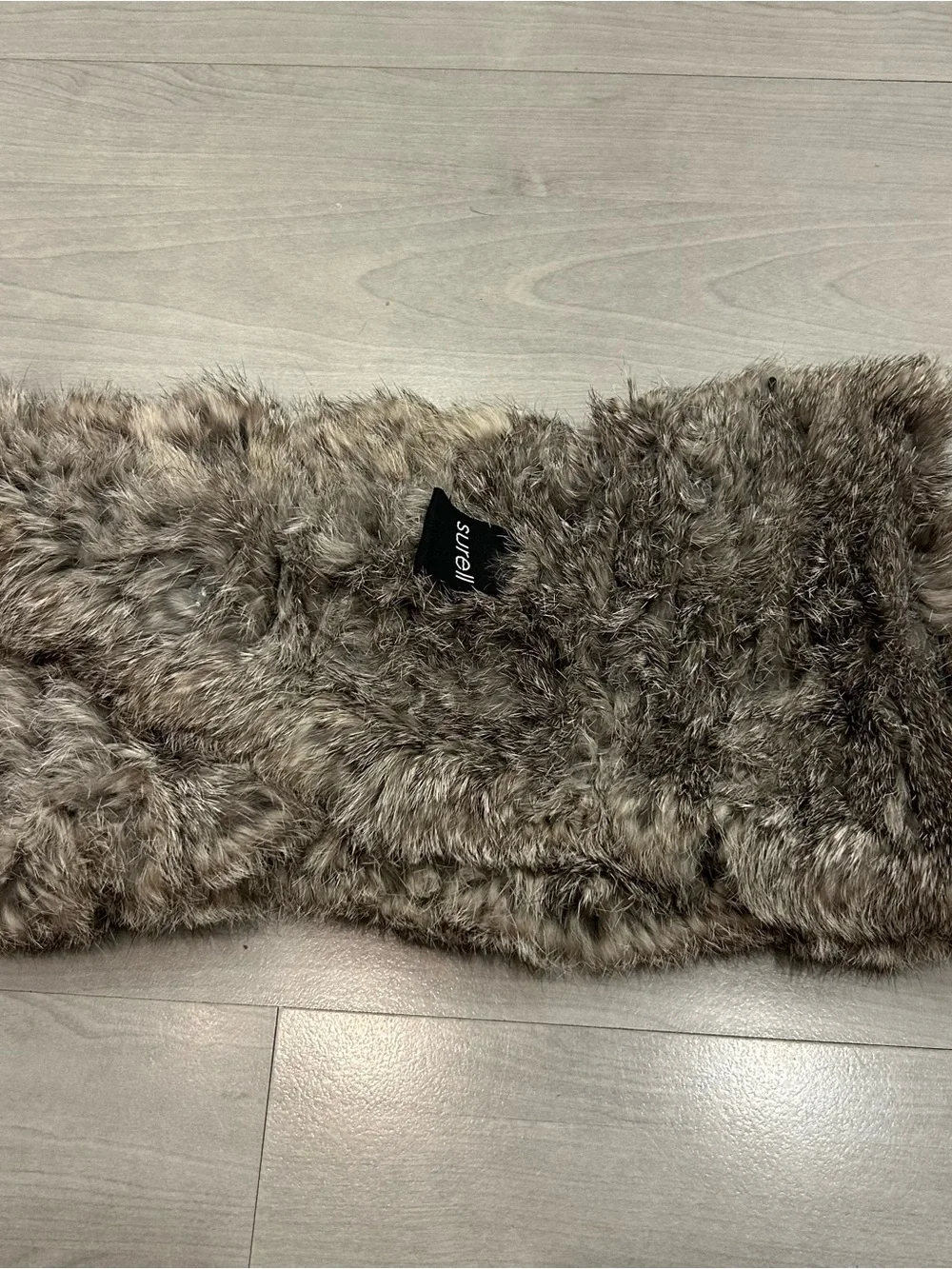 Surell 100% Rabbit Fur Scarf Neck Warmer Wrap Gray Brown Genuine Fur